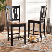 Baxton Studio RH338P-Dark Brown/Walnut Scoop Seat-PC Fenton Modern and Contemporary Transitional Two-Tone Dark Brown and Walnut Brown Finished Wood 2-Piece Counter Stool Set